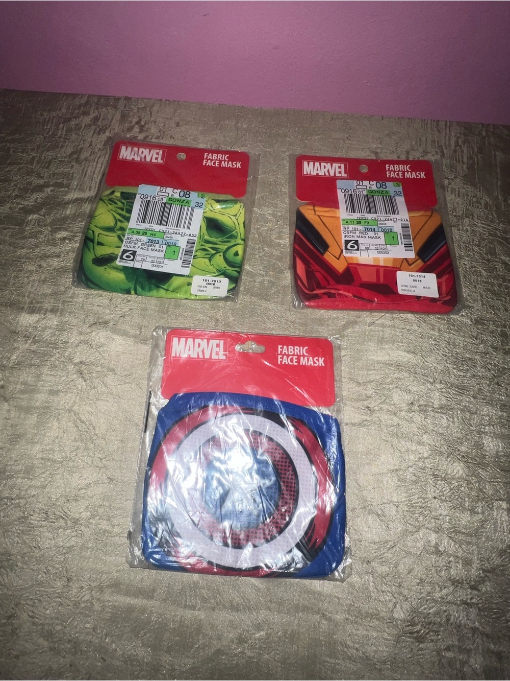 Marvel Fabric Face Mask Bundle Hulk Iron Man Captain America NWT